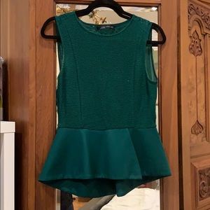 Emerald green mesh peplum top